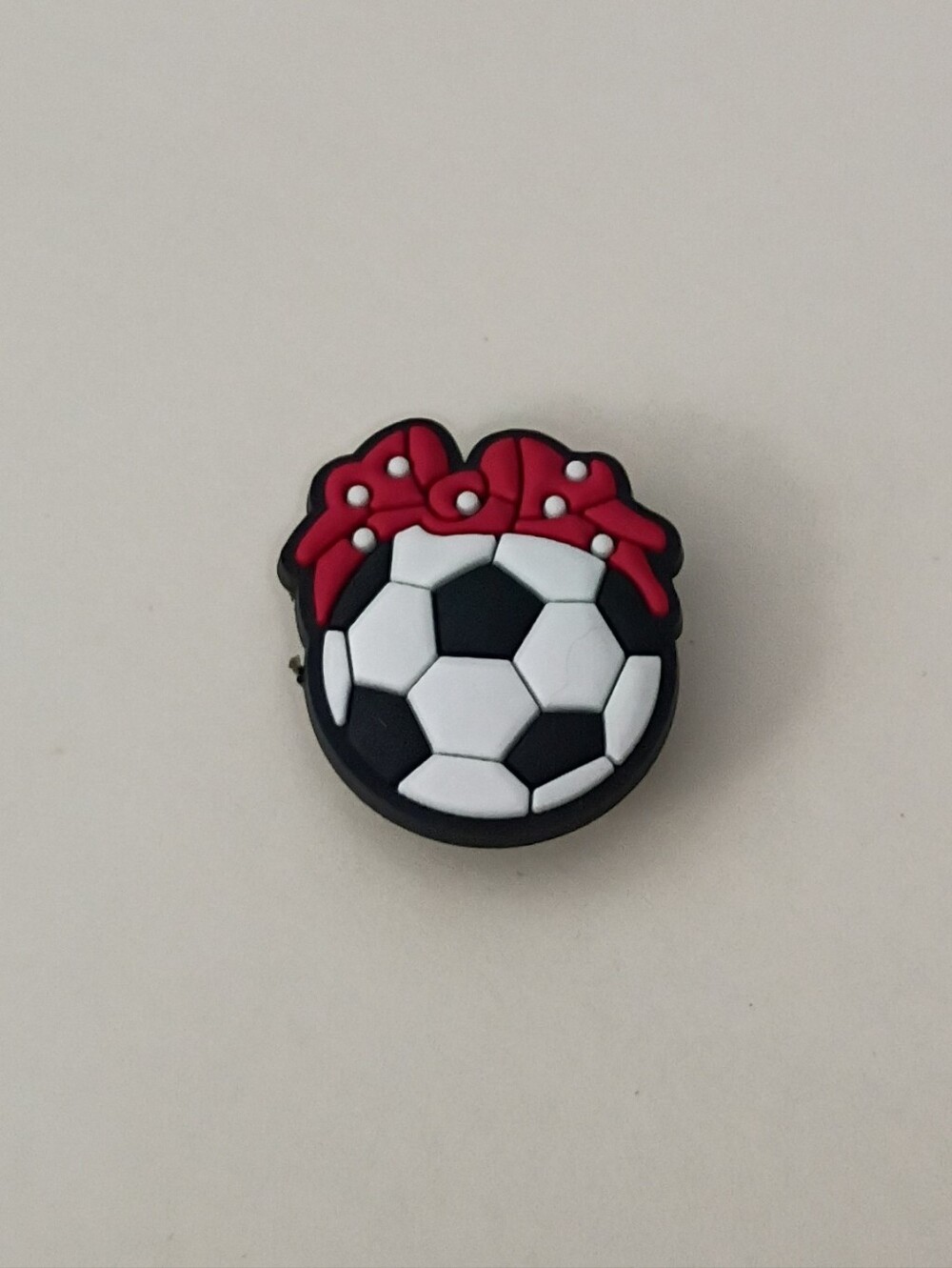 10 for $10 Jibbitz Croc Charm - Soccer Ball  Football Sport Red Bow White Dots 6